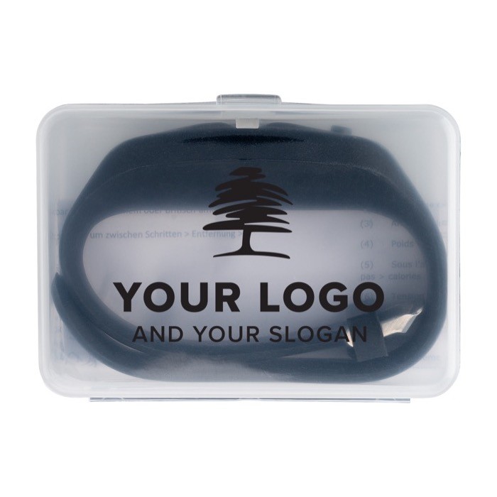 Podómetro de silicona con contador de pasos, calorías y distancia color negro primera vista Podómetro de silicona con contador de pasos, calorías y distancia color negro primera vista