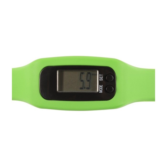 Podómetro de silicona con contador de pasos, calorías y distancia color verde claro quinta vista Podómetro de silicona con contador de pasos, calorías y distancia color verde claro quinta vista