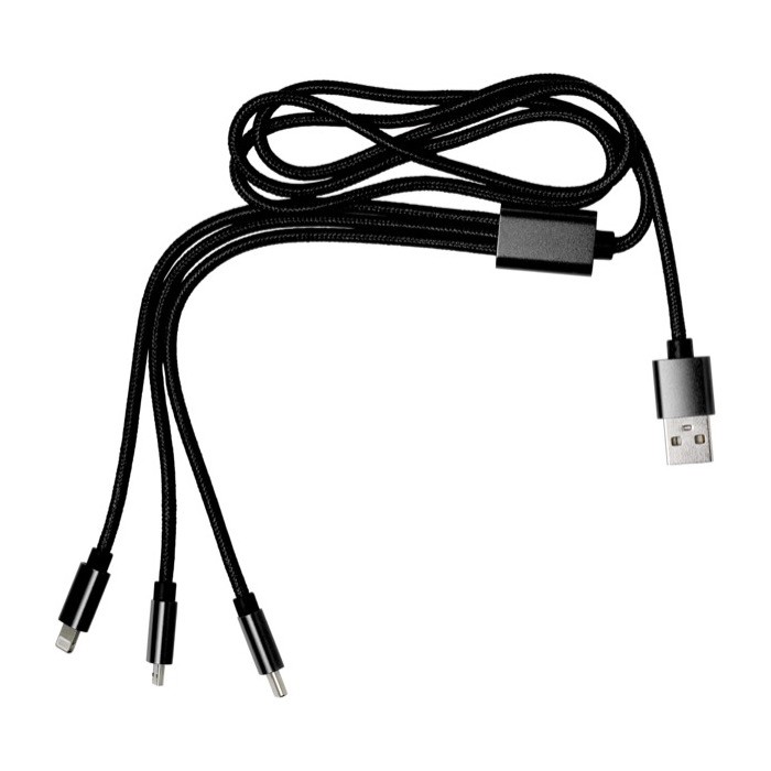 Set de cables de carga con múltiples conectores y longitud de 95cm color negro primera vista Set de cables de carga con múltiples conectores y longitud de 95cm color negro primera vista