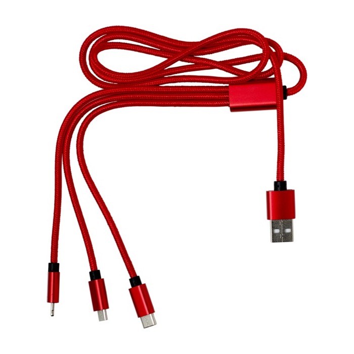 Set de cables de carga con múltiples conectores y longitud de 95cm color rojo primera vista Set de cables de carga con múltiples conectores y longitud de 95cm color rojo primera vista