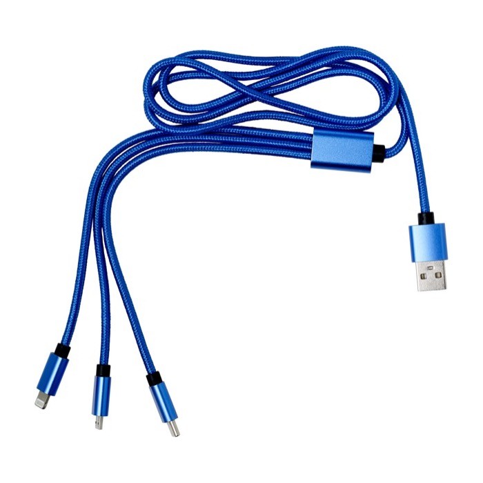 Set de cables de carga con múltiples conectores y longitud de 95cm color azul ultramarino primera vista Set de cables de carga con múltiples conectores y longitud de 95cm color azul ultramarino primera vista