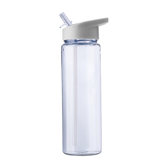 Botella deportiva de plástico reciclado con pajita plegable 750ml color blanco primera vista Botella deportiva de plástico reciclado con pajita plegable 750ml color blanco primera vista