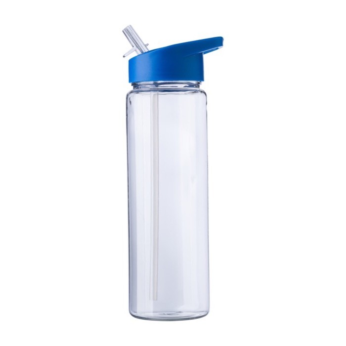 Botella deportiva de plástico reciclado con pajita plegable 750ml color azul primera vista Botella deportiva de plástico reciclado con pajita plegable 750ml color azul primera vista
