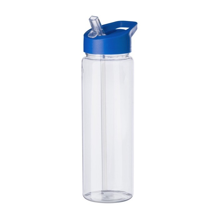 Botella deportiva de plástico reciclado con pajita plegable 750ml color azul segunda vista Botella deportiva de plástico reciclado con pajita plegable 750ml color azul segunda vista