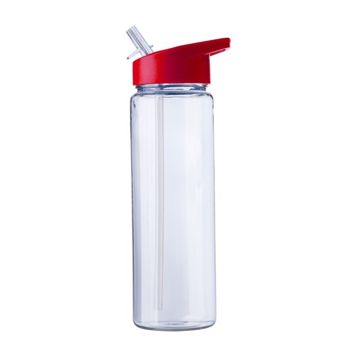 Botella deportiva de plástico reciclado con pajita plegable 750ml color rojo primera vista Botella deportiva de plástico reciclado con pajita plegable 750ml color rojo primera vista