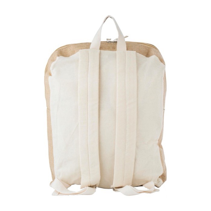 Mochila hecha de yute y algodón con bolsillo y cremallera frontal color natural segunda vista