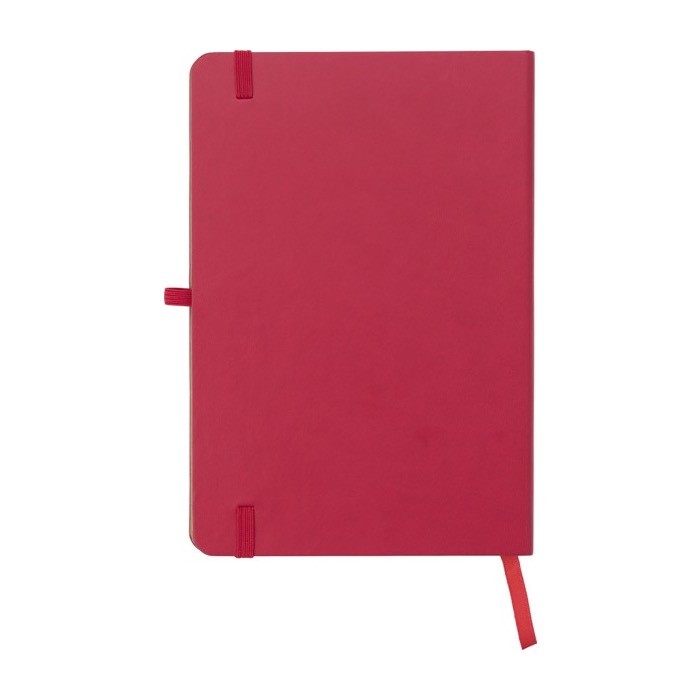 Cuaderno con tapa de bambú y cuero sintético A5 hojas a rayas color rojo tercera vista