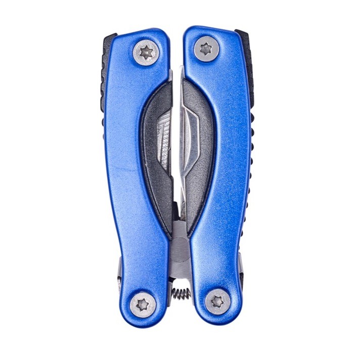 Alicates multifunción de acero inoxidable con 8 funciones color azul primera vista Alicates multifunción de acero inoxidable con 8 funciones color azul primera vista