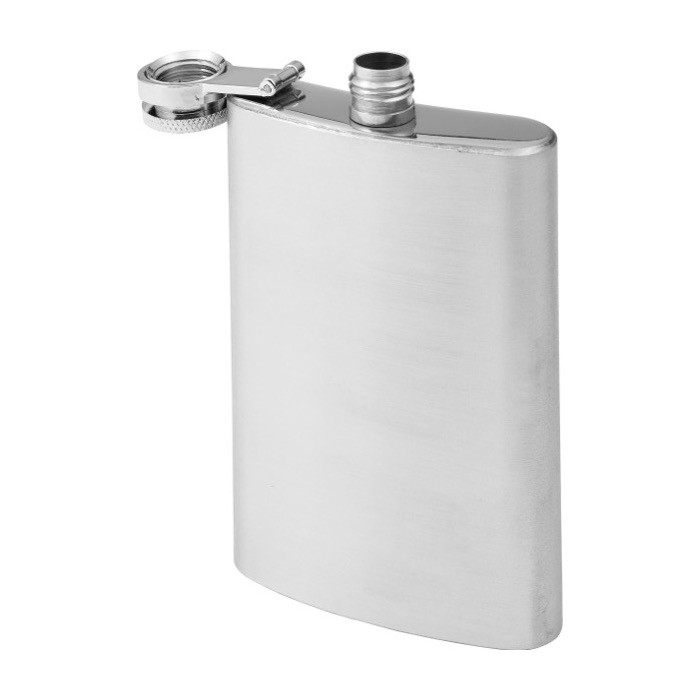 Petaca personalizable de acero inoxidable con tapón de rosca de 100ml cuarta vista Petaca personalizable de acero inoxidable con tapón de rosca de 100ml cuarta vista