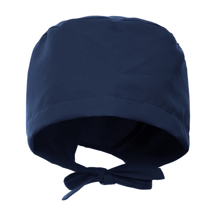 Gorro sanitario de poliéster con cintas ajustables 150 g/m2 color azul marino segunda vista Gorro sanitario de poliéster con cintas ajustables 150 g/m2 color azul marino segunda vista
