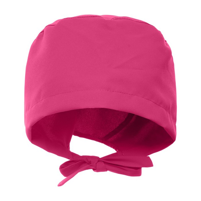 Gorro sanitario de poliéster con cintas ajustables 150 g/m2 color rosa segunda vista Gorro sanitario de poliéster con cintas ajustables 150 g/m2 color rosa segunda vista