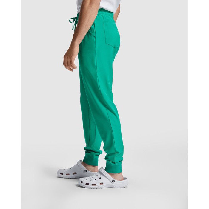 Pantalón sanitario unisex con corte de pierna recto 170 g/m2 Roly Fiber color blanco quinta vista de uso
