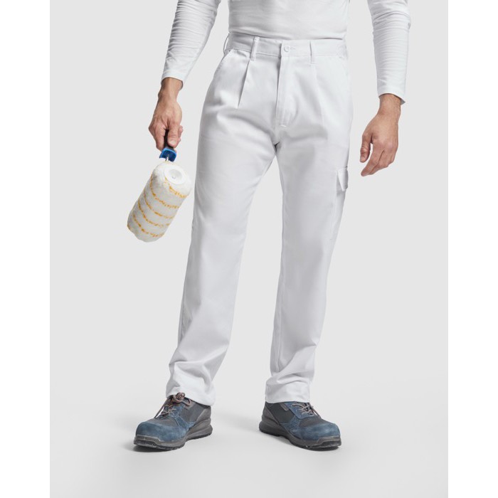 Pantalón laboral de poliéster y algodón de corte recto 210 g/m2 Roly Pintor color blanco primera vista de uso