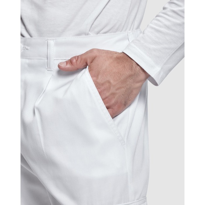 Pantalón laboral de poliéster y algodón de corte recto 210 g/m2 Roly Pintor color blanco vista detalle 1