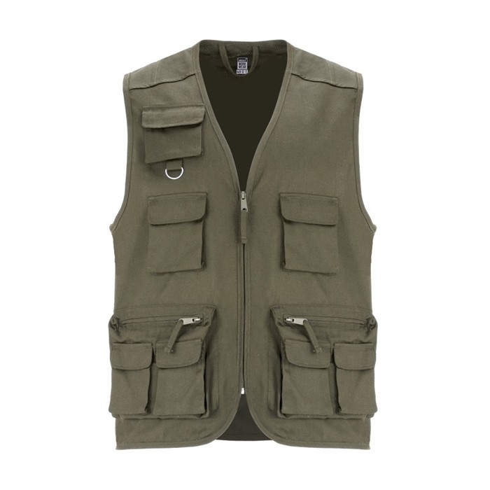 Chaleco de trabajo multibolsillos de algodón y poliéster 200 g/m2 Roly Venera color verde militar segunda vista