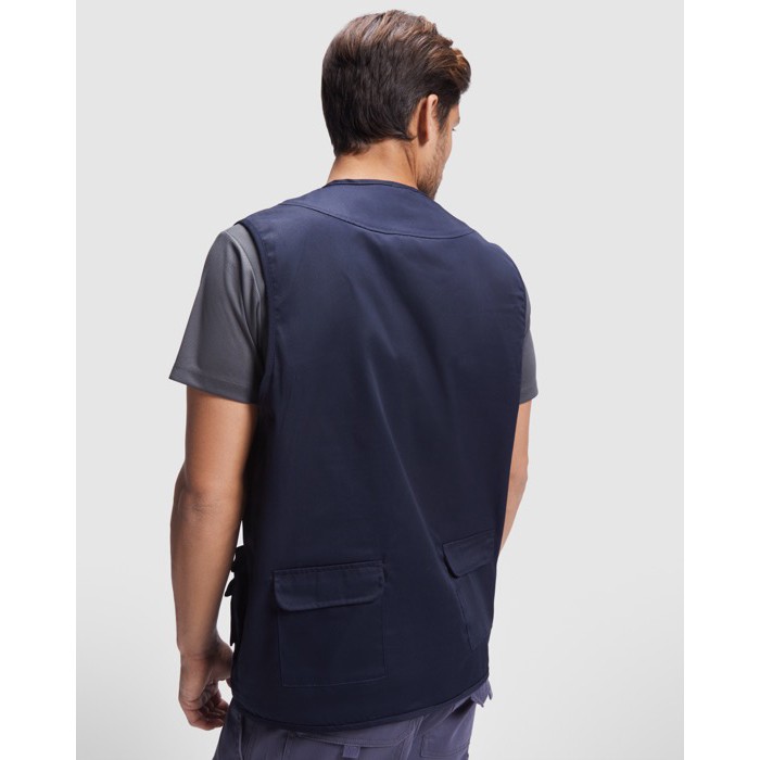Chaleco de trabajo multibolsillos de algodón y poliéster 200 g/m2 Roly Venera color azul marino quinta vista de uso