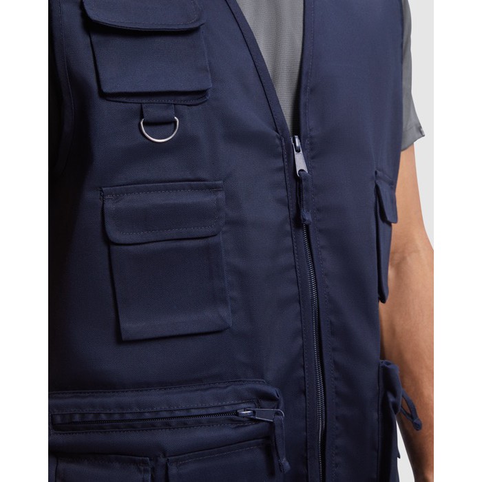 Chaleco de trabajo multibolsillos de algodón y poliéster 200 g/m2 Roly Venera color azul marino vista detalle 1