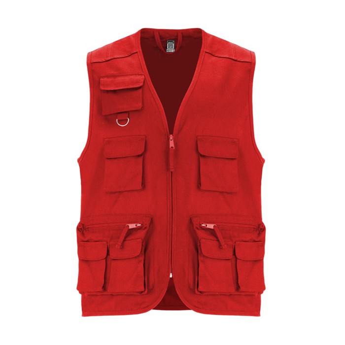 Chaleco de trabajo multibolsillos de algodón y poliéster 200 g/m2 Roly Venera color rojo segunda vista
