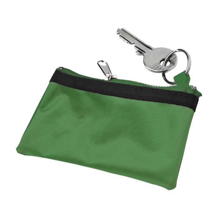 Monedero compacto y ligero de nylon con cremallera negra color verde primera vista Monedero compacto y ligero de nylon con cremallera negra color verde primera vista