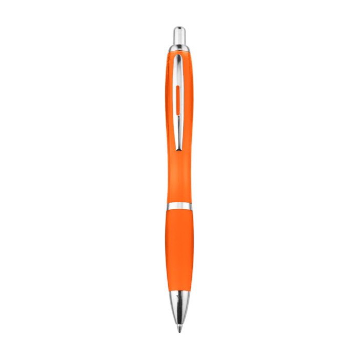 Bolígrafo de plástico reciclado con grip de goma tinta azul color naranja segunda vista Bolígrafo de plástico reciclado con grip de goma tinta azul color naranja segunda vista