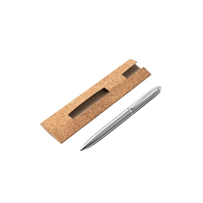 Bolígrafo giratorio de acero inoxidable reciclado tinta negra color plateado mate tercera vista Bolígrafo giratorio de acero inoxidable reciclado tinta negra color plateado mate tercera vista