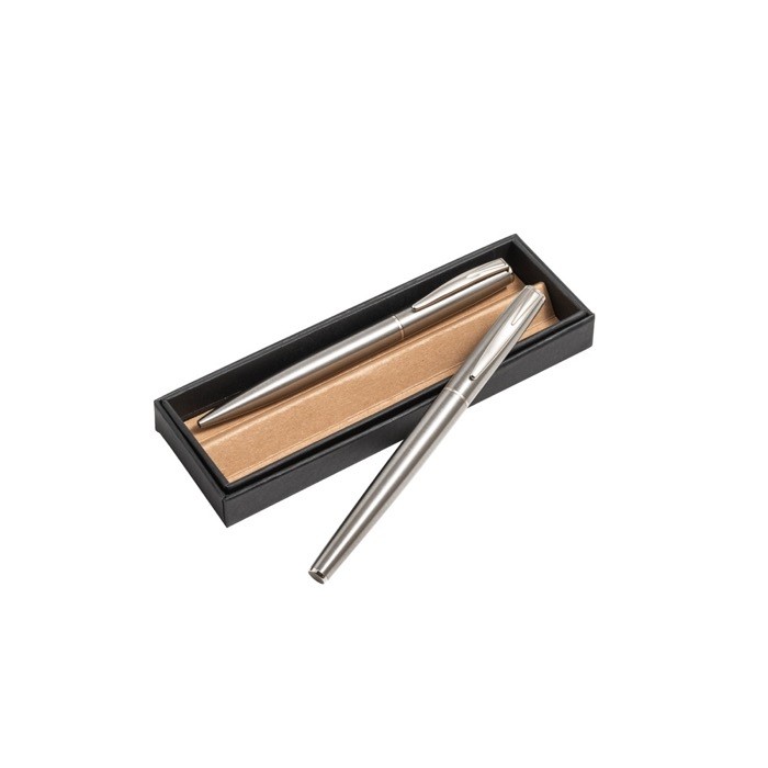 Set de bolígrafo y roller de acero inoxidable reciclado vista tercera