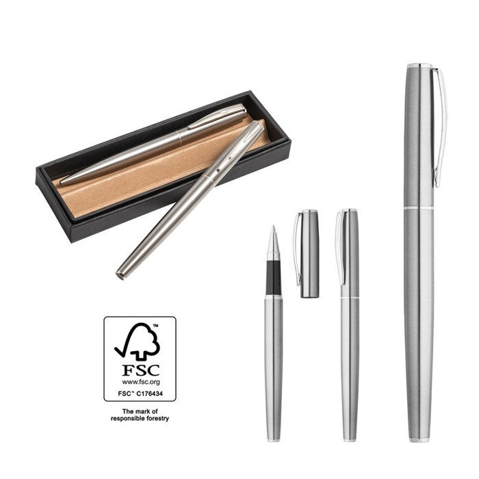 Set de bolígrafo y roller de acero inoxidable reciclado vista décima
