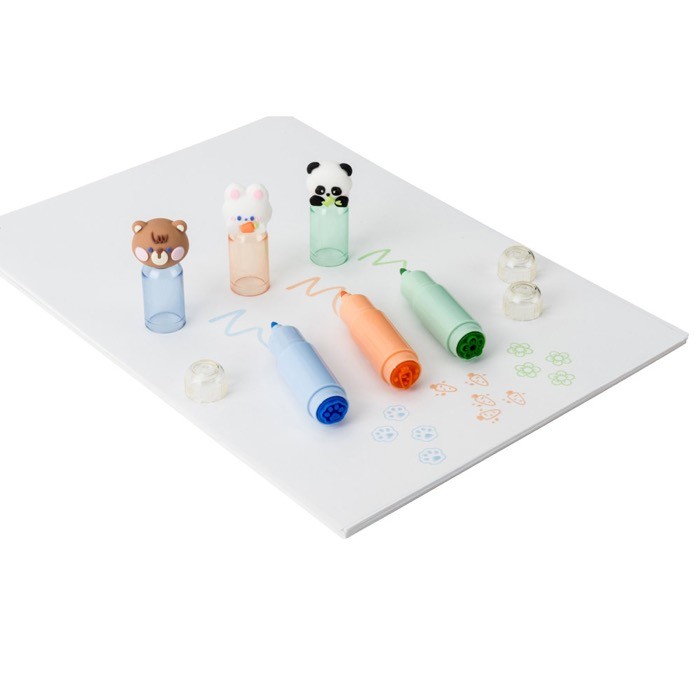 Juego de 3 bolígrafos de colores de animalitos con sello para niños color natural septima vista