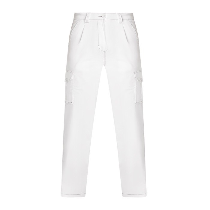 Pantalón largo laboral con elastano 250 g/m2 Roly Daily Stretch color blanco primera vista de uso