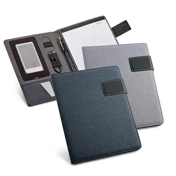 Portafolios con logo de tamaño A5 color gris vista productos