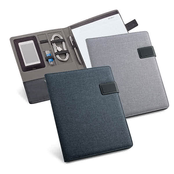 Exclusivo portafolios publicitario tamaño A4 color gris vista productos