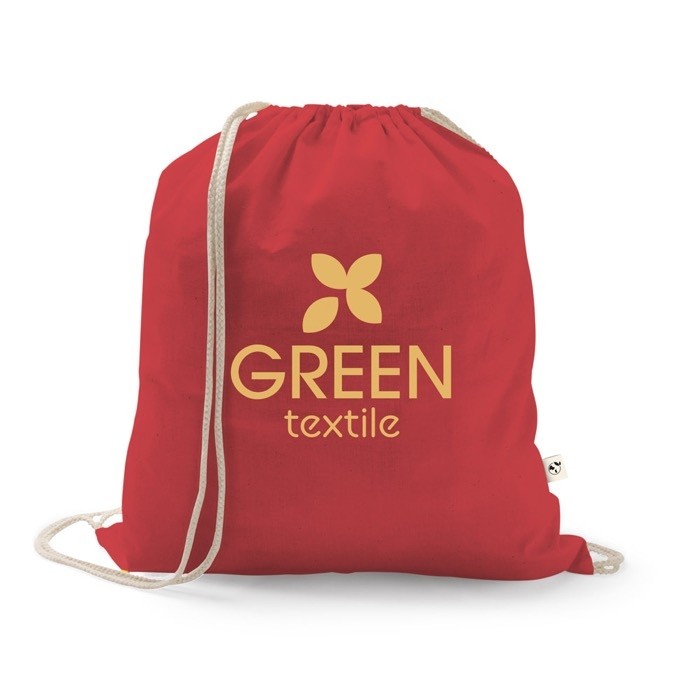 Mochila de cuerdas de algodón reciclado y poliéster 150 g/m2 color rojo imagen con logo Mochila de cuerdas de algodón reciclado y poliéster 150 g/m2 color rojo imagen con logo