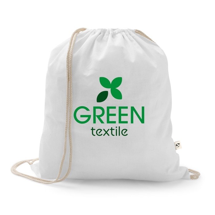 Mochila de cuerdas de algodón reciclado y poliéster 150 g/m2 color blanco imagen con logo Mochila de cuerdas de algodón reciclado y poliéster 150 g/m2 color blanco imagen con logo