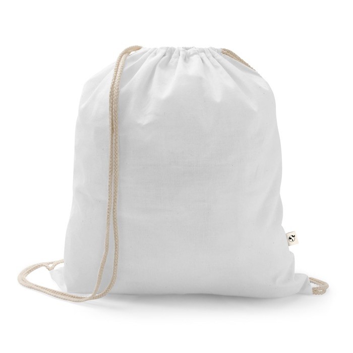 Mochila de cuerdas de algodón reciclado y poliéster 150 g/m2 color blanco Mochila de cuerdas de algodón reciclado y poliéster 150 g/m2 color blanco