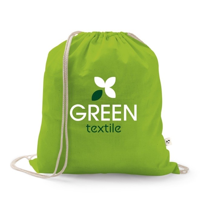 Mochila de cuerdas de algodón reciclado y poliéster 150 g/m2 color verde claro imagen con logo Mochila de cuerdas de algodón reciclado y poliéster 150 g/m2 color verde claro imagen con logo