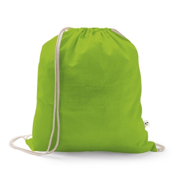 Mochila de cuerdas de algodón reciclado y poliéster 150 g/m2 color verde claro Mochila de cuerdas de algodón reciclado y poliéster 150 g/m2 color verde claro