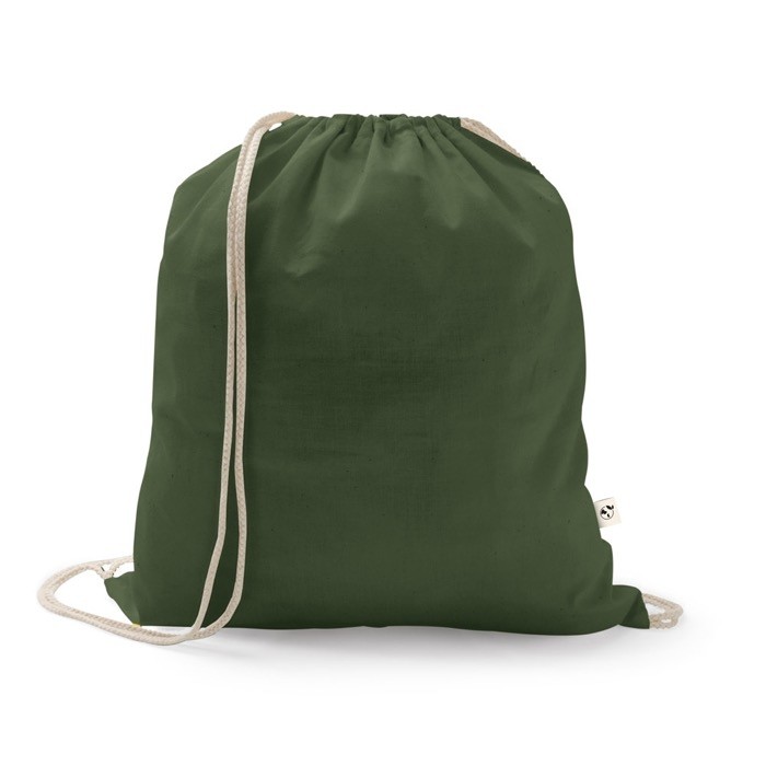 Mochila de cuerdas de algodón reciclado y poliéster 150 g/m2 color verde militar Mochila de cuerdas de algodón reciclado y poliéster 150 g/m2 color verde militar