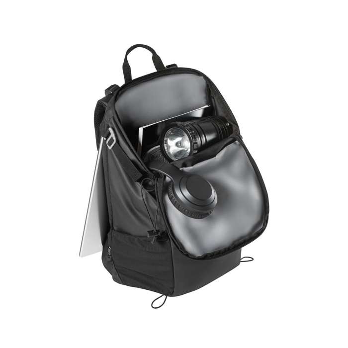 Mochila impermeable 600D RPET con apartado acolchado para PC de 14” color negro quinta vista Mochila impermeable 600D RPET con apartado acolchado para PC de 14” color negro quinta vista