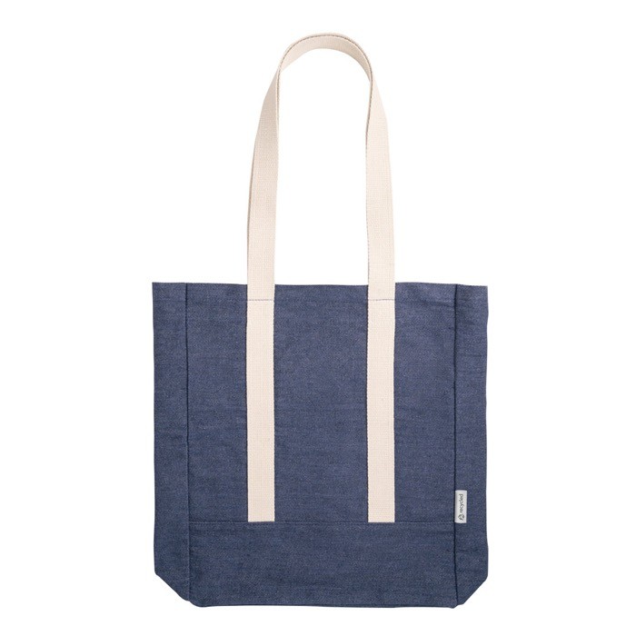 Bolsa denim con bolsillo interior y asas largas de algodón 300 g/m2 color azul primera vista Bolsa denim con bolsillo interior y asas largas de algodón 300 g/m2 color azul primera vista