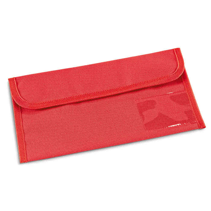 Porta documentos con ventana color rojo