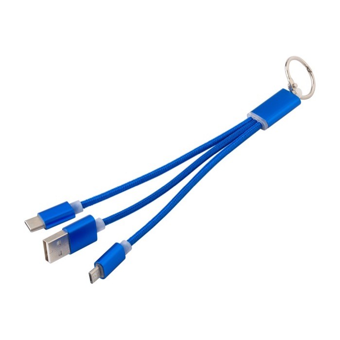 Set de cables de carga 3 en 1 con mosquetón para transporte color azul ultramarino tercera vista