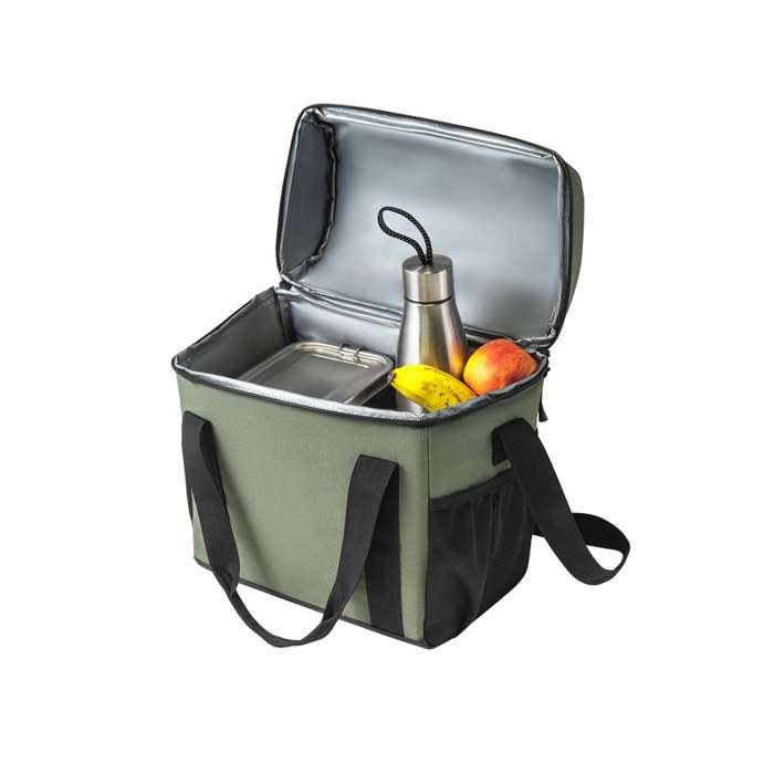 Bolsa térmica 600D RPET con compartimento principal y capacidad de 11L color verde oscuro sexta vista Bolsa térmica 600D RPET con compartimento principal y capacidad de 11L color verde oscuro sexta vista