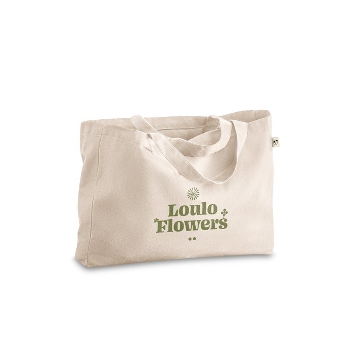 Bolsa práctica con algodón reciclado y asas largas 280 g/m2 color natural imagen con logo Bolsa práctica con algodón reciclado y asas largas 280 g/m2 color natural imagen con logo