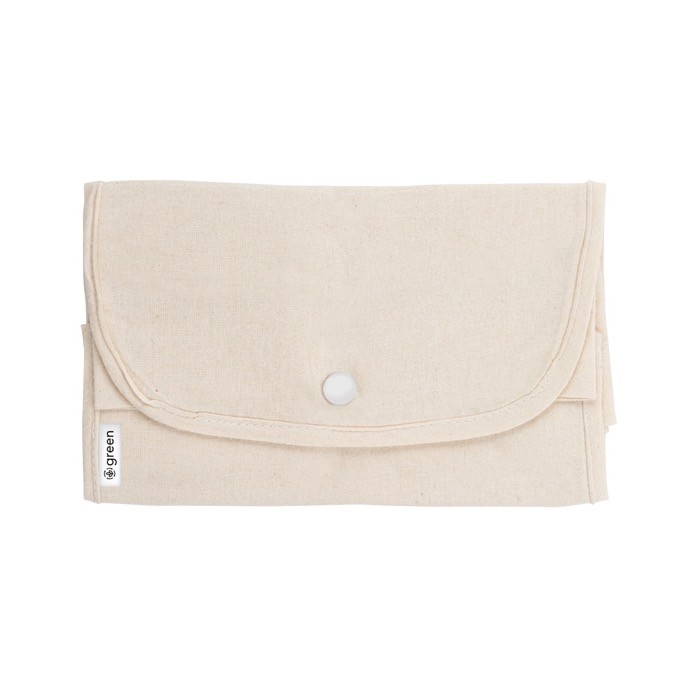 Bolsa plegable que contiene algodón reciclado con asas 140 g/m2 color natural tercera vista Bolsa plegable que contiene algodón reciclado con asas 140 g/m2 color natural tercera vista