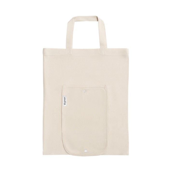Bolsa plegable que contiene algodón reciclado con asas 140 g/m2 color natural Bolsa plegable que contiene algodón reciclado con asas 140 g/m2 color natural