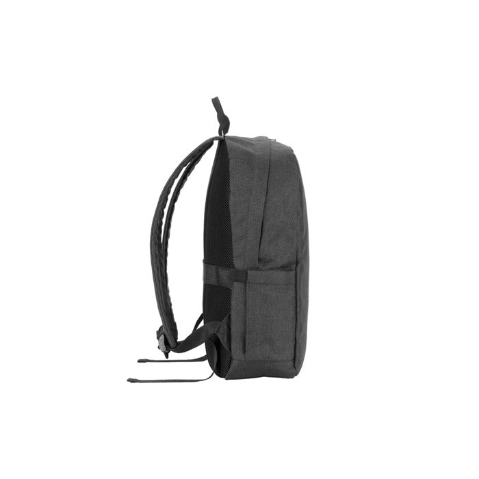 Mochila de poliéster reciclado con forro para portátil de 16” color gris oscuro tercera vista Mochila de poliéster reciclado con forro para portátil de 16” color gris oscuro tercera vista