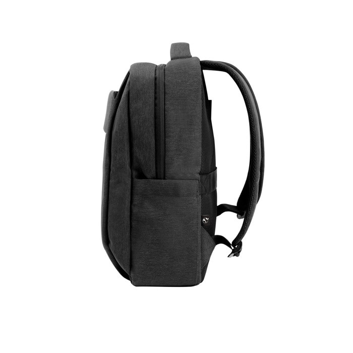 Mochila acolchada de poliéster reciclado para portátil de 15,6” color gris oscuro tercera vista Mochila acolchada de poliéster reciclado para portátil de 15,6” color gris oscuro tercera vista
