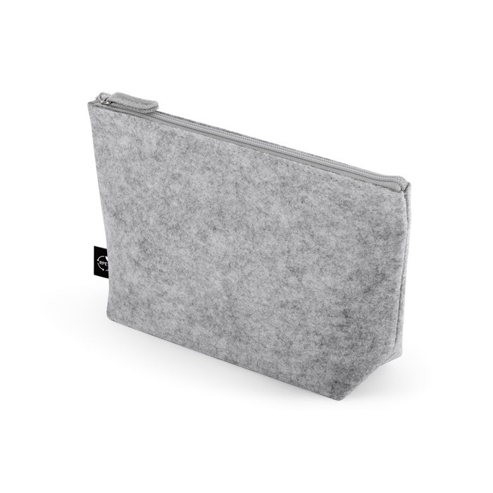 Neceser espacioso de fieltro reciclado con cierre de cremallera color gris claro primera vista Neceser espacioso de fieltro reciclado con cierre de cremallera color gris claro primera vista