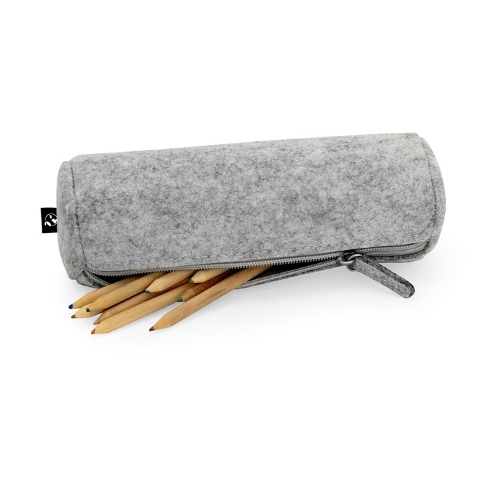 Estuche cilíndrico de fieltro reciclado con cierre de cremallera con lapiz Estuche cilíndrico de fieltro reciclado con cierre de cremallera con lapiz