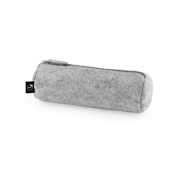 Estuche cilíndrico de fieltro reciclado con cierre de cremallera color gris Estuche cilíndrico de fieltro reciclado con cierre de cremallera color gris